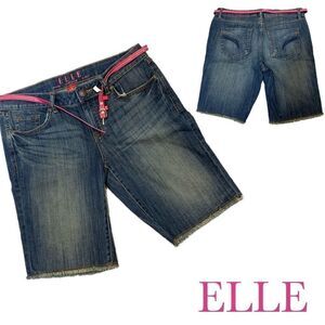 NEW ELLE Bermuda jean shorts frayed hem with pink belt size 10